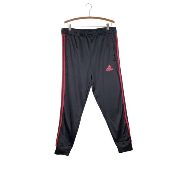 Adidas Fleece-Lined Jogger Pants Black Red Three Stripe Pull On Mens Size XL - Picture 1 of 9